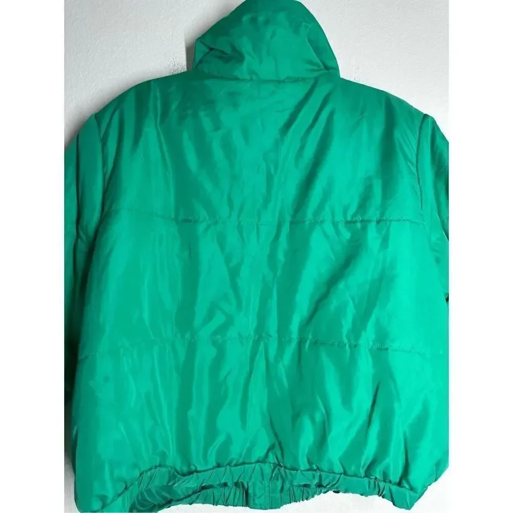 Wild Fable Puffer Jacket Size XL Green Short Zip Front High Neck Collar Pockets